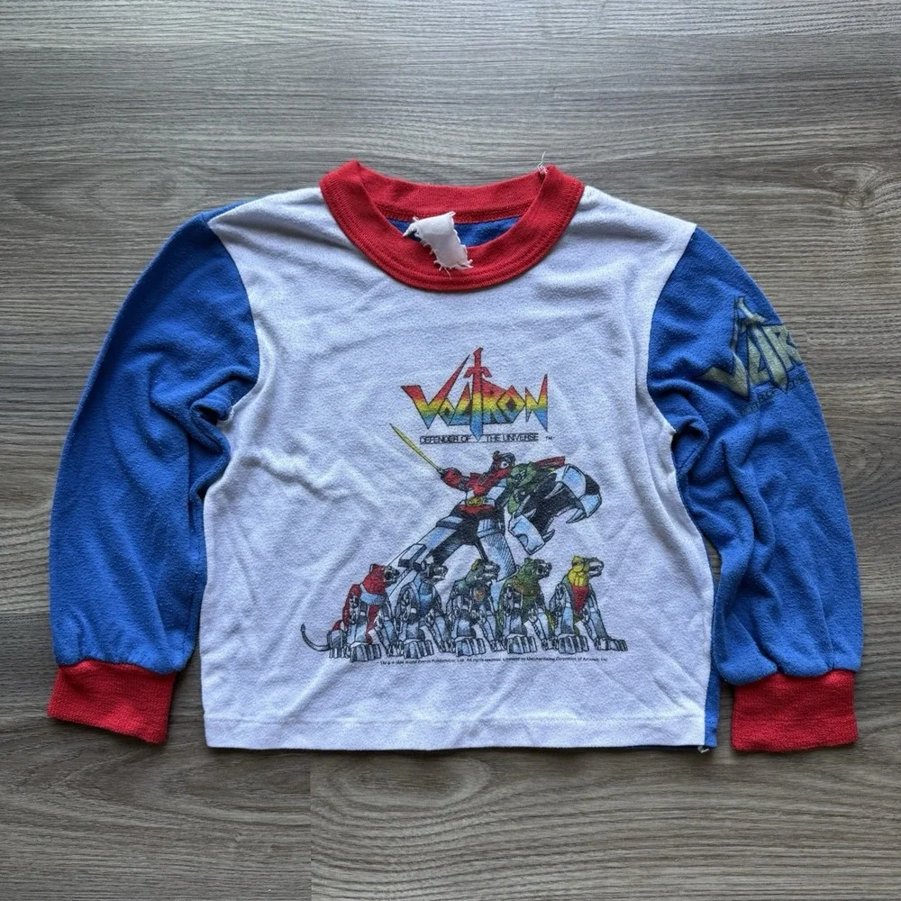Vintage Voltron Shirt Boys XS Pajama Top Cartoon Robot Graphic 80s Defender